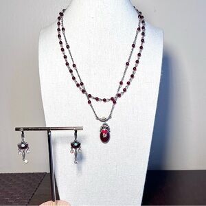 Napier Maroon Layered Pendant Necklace and Earrings Set